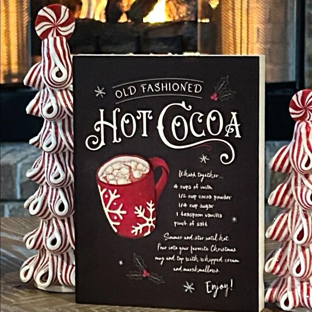NEW! Winter Cottage Farmhouse Old Fashioned Hot Cocoa Recipe Rustic Wood Sign